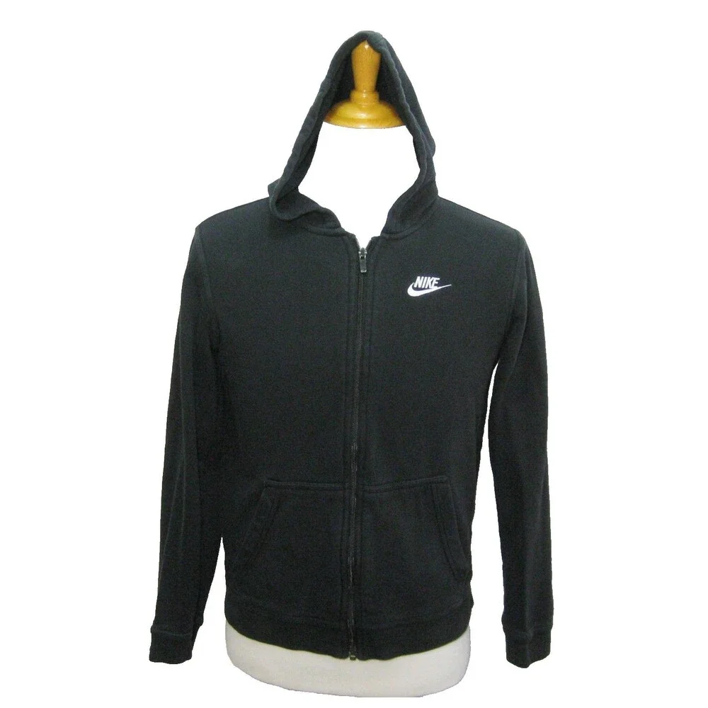 Nike Black Hoodie Boys Size XL Athletic Full Zip Hooded Logo Sweatshirt Cotton